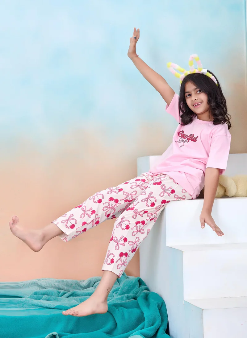 Artemea  Bow-tiful , Bow print Girls Premium Pajama set (2pc set -Top & Bottom) for Women | Best Price UAE